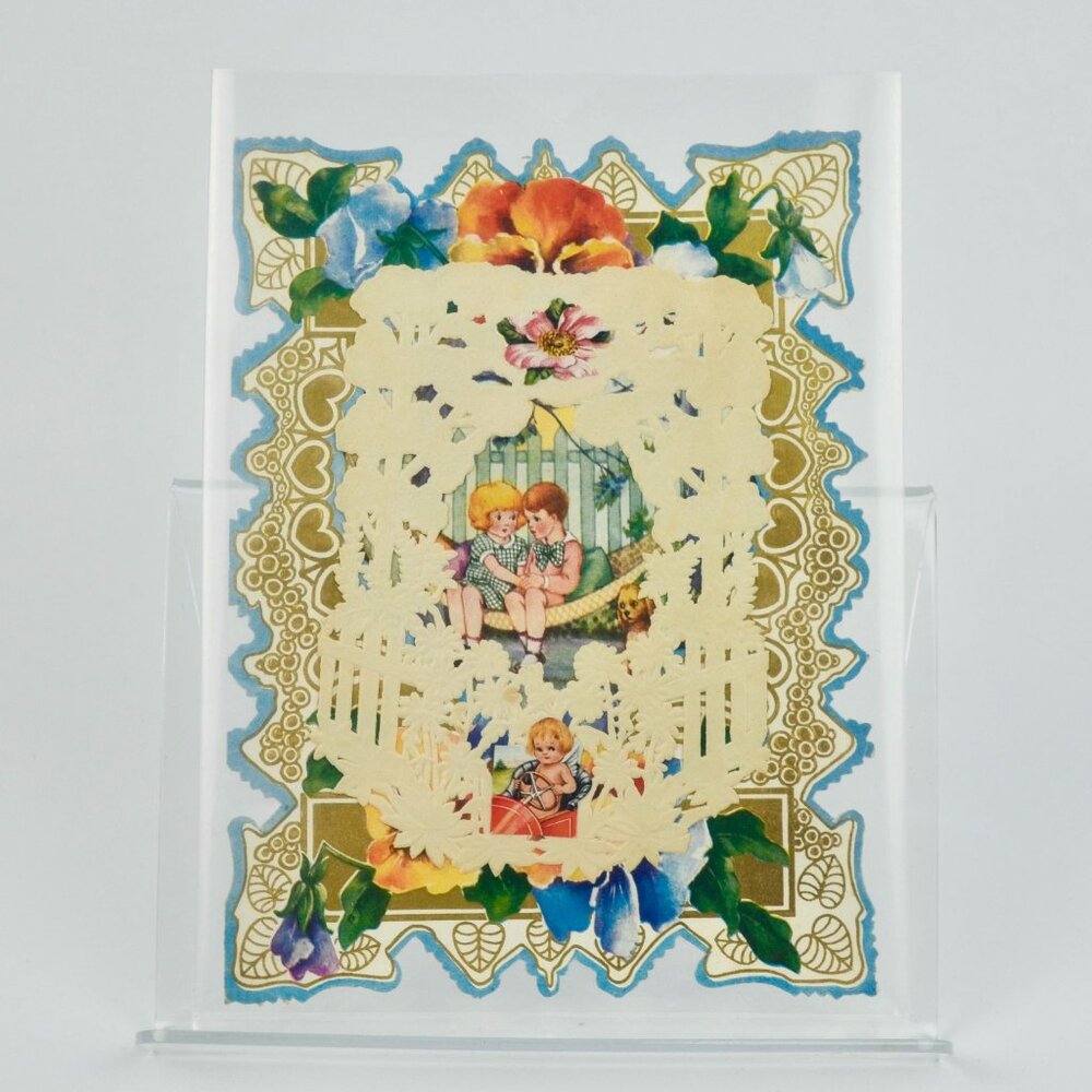 Vintage Valentine Card Lace Front Boy Girl Hammock